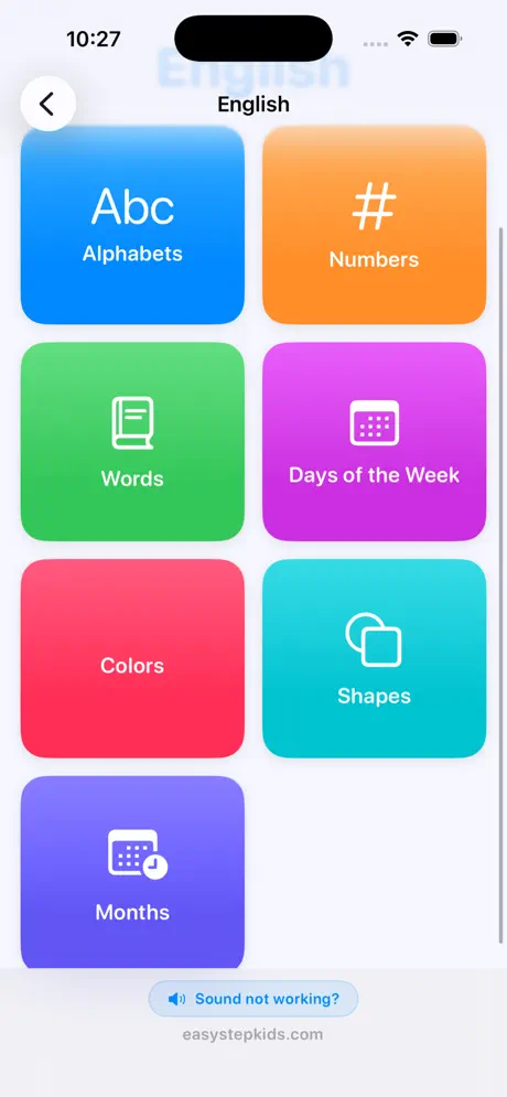 EasyStepKids Activity Menu Screen
